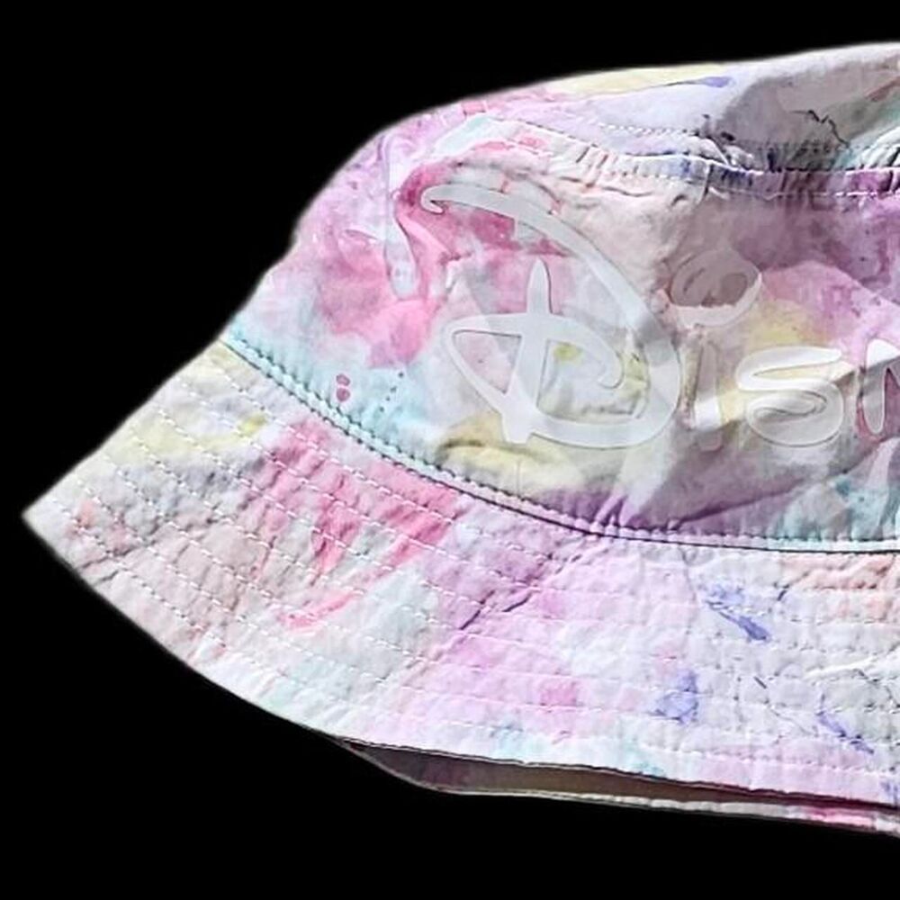 Disney Parks Tie Dye Pastel Bucket Hat White Script Logo Festival Sun Hat OSFM
